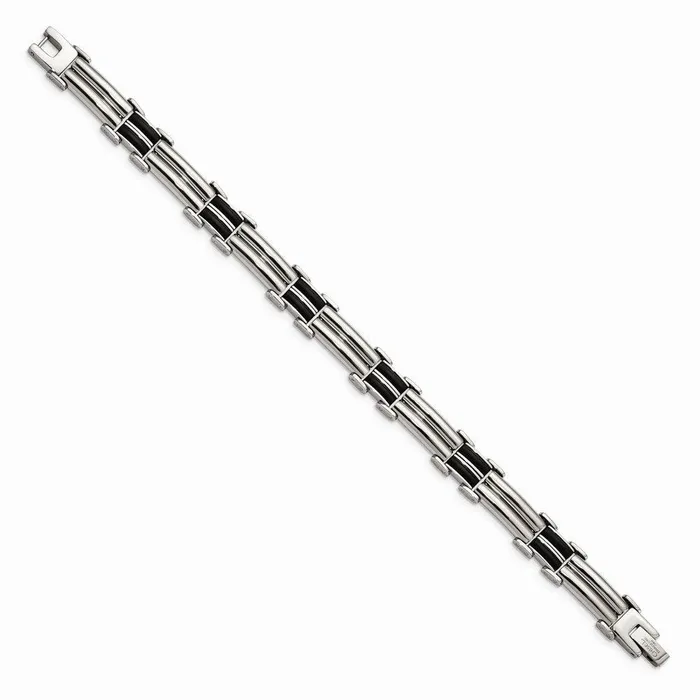 Stainless Steel Polished Black Rubber Bracelet Chisel Bracelets Stainless Steel Polished Black Rubber Bracelet Chisel Bracelets