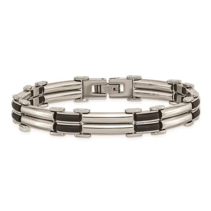 Stainless Steel Polished Black Rubber Bracelet Chisel Bracelets Stainless Steel Polished Black Rubber Bracelet Chisel Bracelets