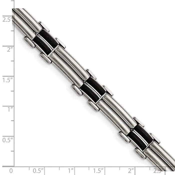 Stainless Steel Polished Black Rubber Bracelet Chisel Bracelets Stainless Steel Polished Black Rubber Bracelet Chisel Bracelets