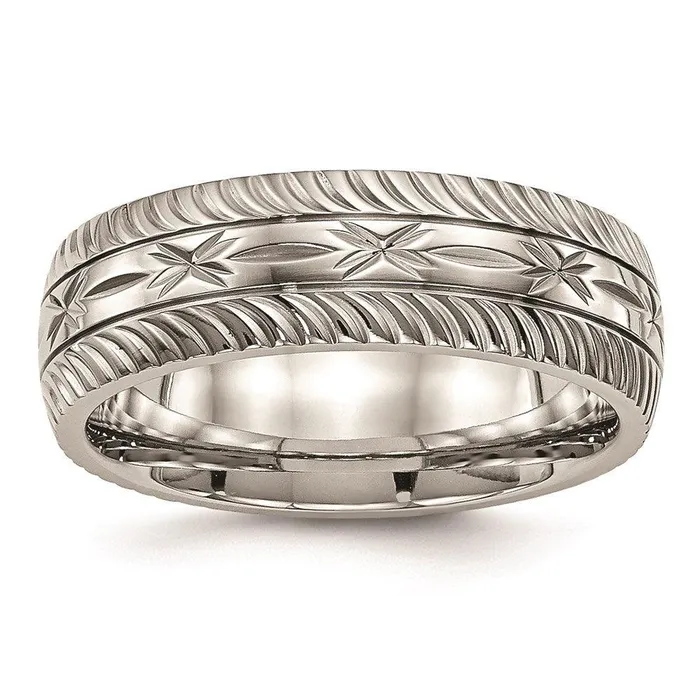 Stainless Steel Polished Diamond Cut Ring Chisel Rings