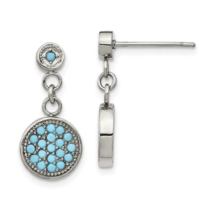 Stainless Steel Polished Reconstucted Turquoise Post Dangle Earrings Chisel Earrings Stainless Steel Polished Reconstucted Turquoise Post Dangle Earrings Chisel Earrings