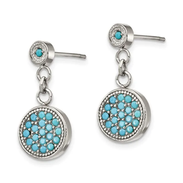 Stainless Steel Polished Reconstucted Turquoise Post Dangle Earrings Chisel Earrings Stainless Steel Polished Reconstucted Turquoise Post Dangle Earrings Chisel Earrings
