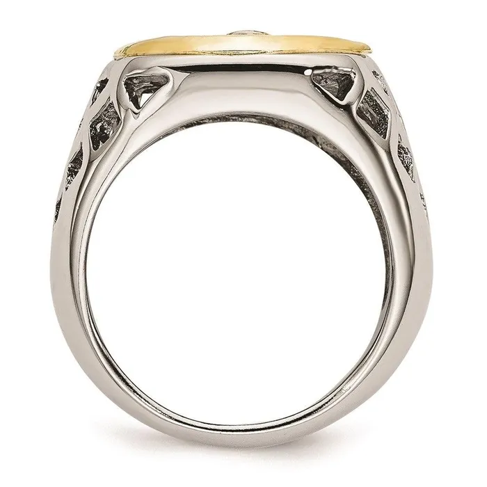 Stainless Steel with Sterling Silver Jesus Yellow IPplated Polished Ring Chisel Rings Stainless Steel with Sterling Silver Jesus Yellow IPplated Polished Ring Chisel Rings