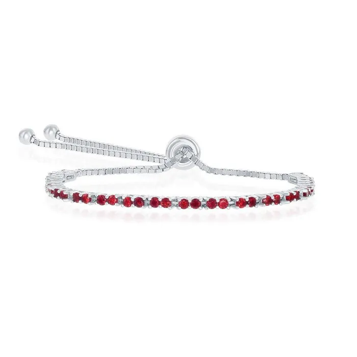 Sterling Silver 2mm Ruby CZ July Birthstone Adjustable Bracelet Classic Bracelets Sterling Silver 2mm Ruby CZ July Birthstone Adjustable Bracelet Classic Bracelets