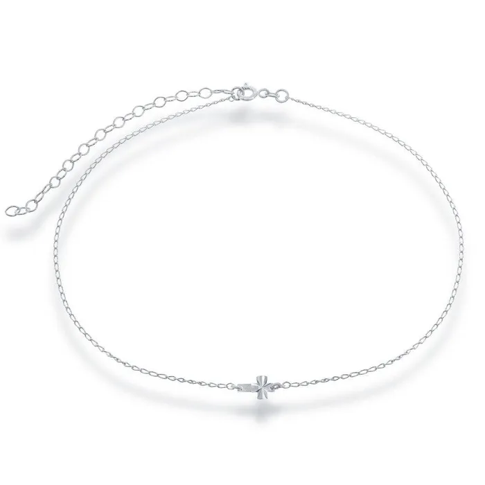Sterling Silver Center Small Sideways Cross Choker Necklace Classic Necklaces Sterling Silver Center Small Sideways Cross Choker Necklace Classic Necklaces