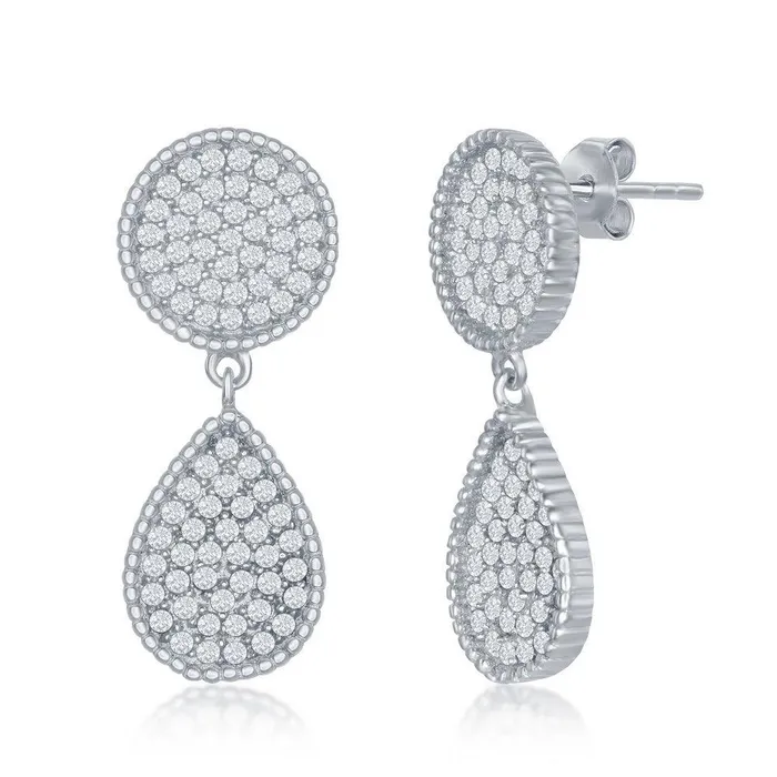 Sterling Silver Circle and Teardrop CZ Earrings Classic Earrings