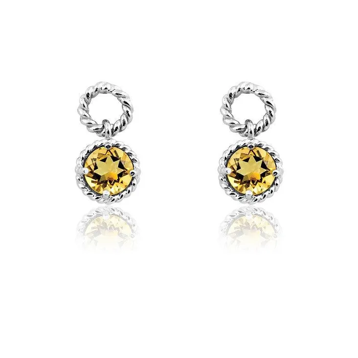 Sterling Silver Citrine Gemstone Twisted Wire Circle Earrings Classic Earrings Sterling Silver Citrine Gemstone Twisted Wire Circle Earrings Classic Earrings