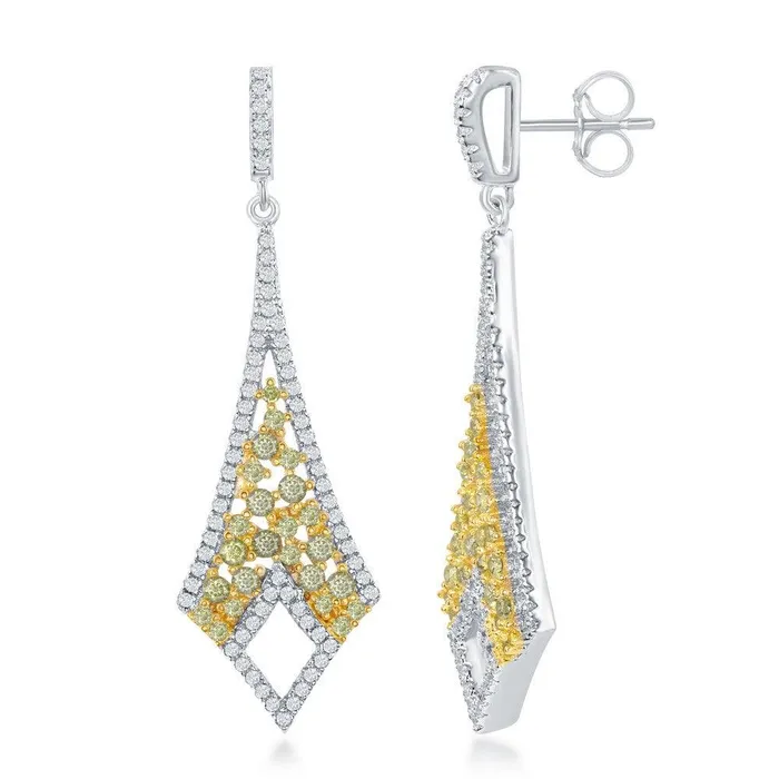 Sterling Silver Gold Plated Long Yellow CZ Earrings Classic Earrings