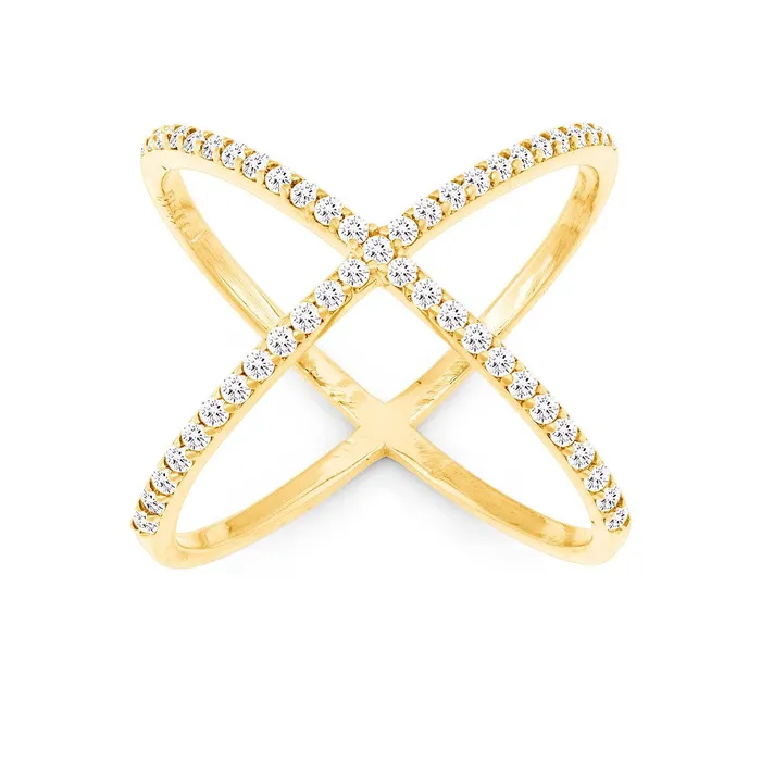 Sterling Silver GP CZ X Style Ring W9980 Classic Rings