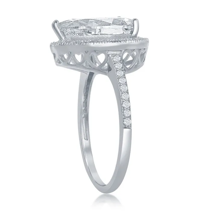Sterling Silver Large Pear Shaped CZ Engagement Ring W2410 Classic Rings