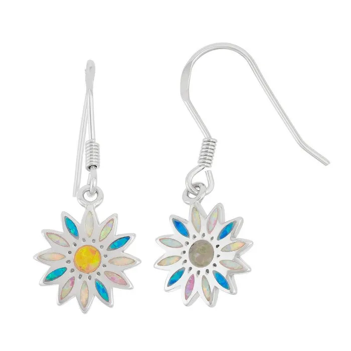 Sterling Silver Multicolor Inlay Opal Sun Earrings Classic Earrings