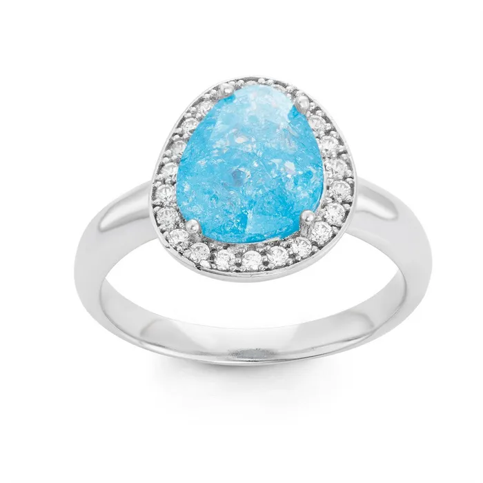 Sterling Silver Rounded Triangle Blue Ice Stone Ring W1496 Classic Rings