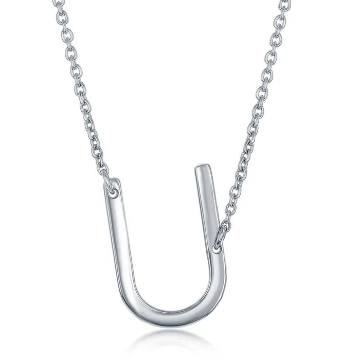 Sterling Silver Sideways U Initial Necklace Classic Necklaces