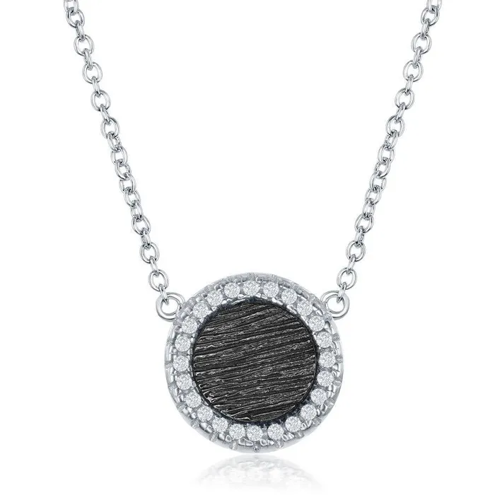 Sterling Silver Small Round with CZ Border Necklace Classic Necklaces