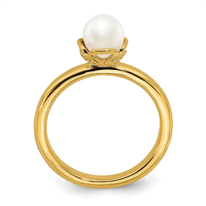 Sterling Silver Stack Exp White FW Cultured Pearl Goldplated Ring QSK749 Stackable Expressions Rings Sterling Silver Stack Exp White FW Cultured Pearl Goldplated Ring QSK749 Stackable Expressions Rings