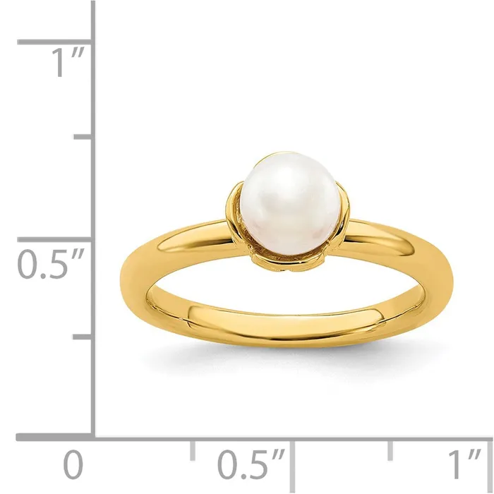 Sterling Silver Stack Exp White FW Cultured Pearl Goldplated Ring QSK749 Stackable Expressions Rings Sterling Silver Stack Exp White FW Cultured Pearl Goldplated Ring QSK749 Stackable Expressions Rings