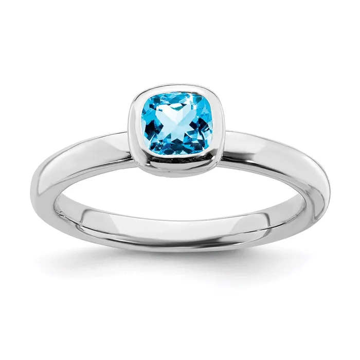 Sterling Silver Stackable Expressions Cushion Cut Blue Topaz Ring QSK457 Stackable Expressions Rings Sterling Silver Stackable Expressions Cushion Cut Blue Topaz Ring QSK457 Stackable Expressions Rings