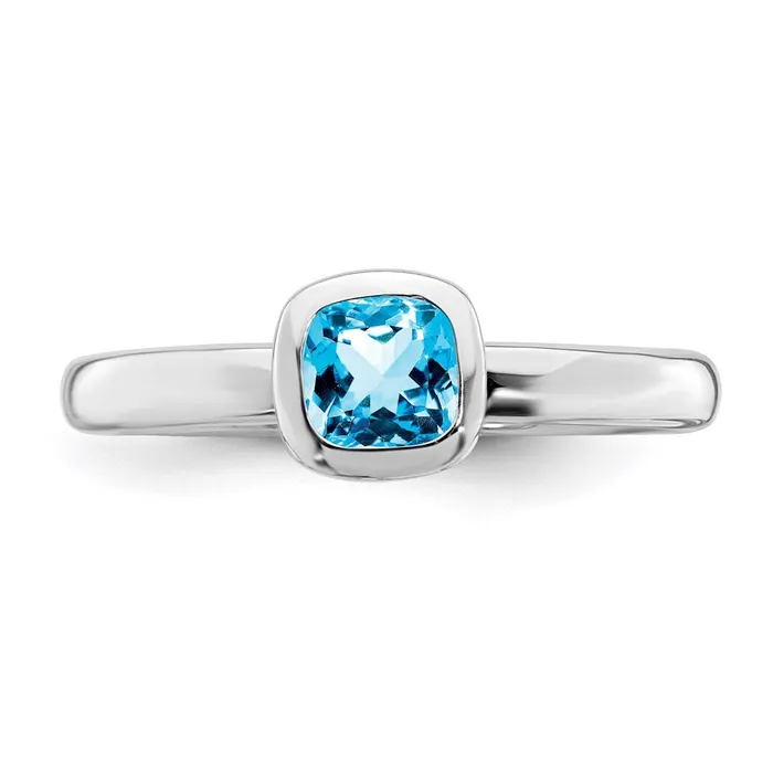 Sterling Silver Stackable Expressions Cushion Cut Blue Topaz Ring QSK457 Stackable Expressions Rings Sterling Silver Stackable Expressions Cushion Cut Blue Topaz Ring QSK457 Stackable Expressions Rings