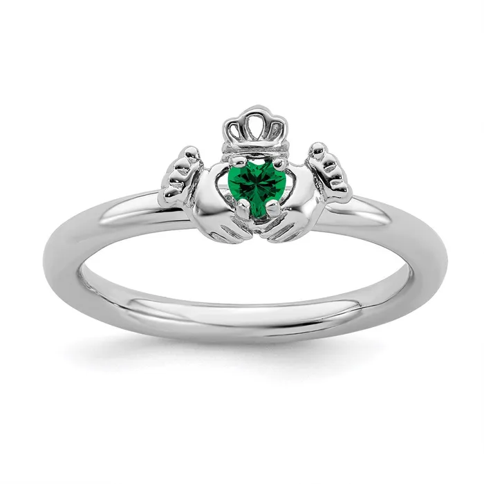 Sterling Silver Stackable Expressions Rhd Cr Emerald Claddagh Ring QSK1947 Stackable Expressions Rings Sterling Silver Stackable Expressions Rhd Cr Emerald Claddagh Ring QSK1947 Stackable Expressions Rings