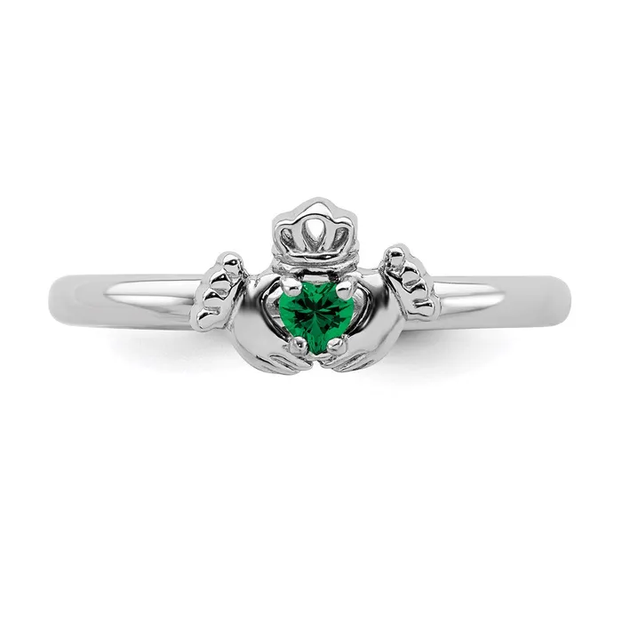 Sterling Silver Stackable Expressions Rhd Cr Emerald Claddagh Ring QSK1947 Stackable Expressions Rings Sterling Silver Stackable Expressions Rhd Cr Emerald Claddagh Ring QSK1947 Stackable Expressions Rings