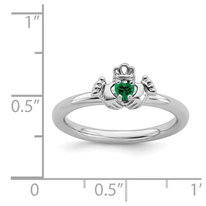 Sterling Silver Stackable Expressions Rhd Cr Emerald Claddagh Ring QSK1947 Stackable Expressions Rings Sterling Silver Stackable Expressions Rhd Cr Emerald Claddagh Ring QSK1947 Stackable Expressions Rings