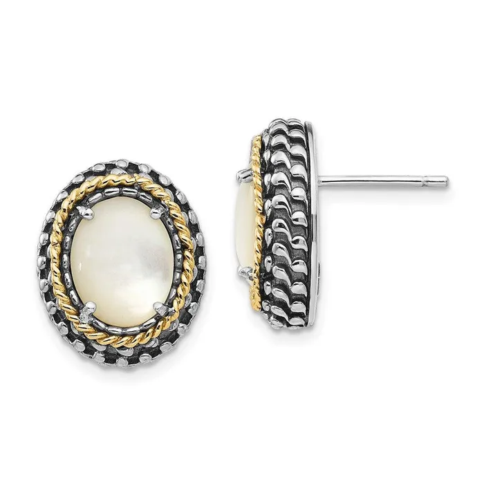 Sterling Silver w14k MOP Post Earrings Jewelry Earrings