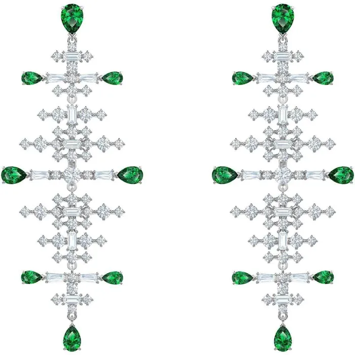 Swarovski Womens Earrings Perfection Chandelier Green and Clear Stone 5496837 Swarovski Earrings