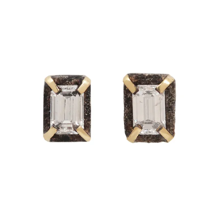 TAP By Todd Pownell Emerald Cut Diamond Dark Halo Studs Earrings