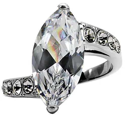 TK008 High polished no plating Stainless Steel Ring with AAA Grade CZ in Clear Alamode Rings
