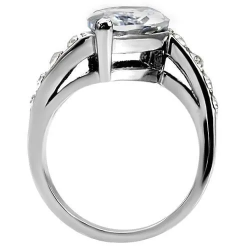 TK008 High polished no plating Stainless Steel Ring with AAA Grade CZ in Clear Alamode Rings