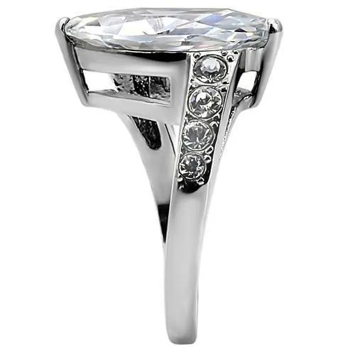 TK008 High polished no plating Stainless Steel Ring with AAA Grade CZ in Clear Alamode Rings
