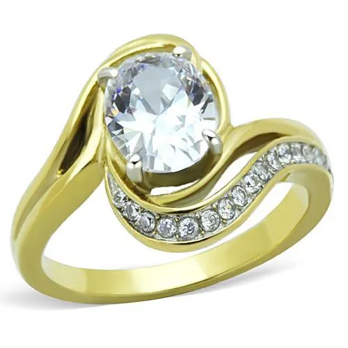 TK1703 TwoTone IP Gold Ion Plating Stainless Steel Ring with AAA Grade CZ in Clear Alamode Rings TK1703 TwoTone IP Gold Ion Plating Stainless Steel Ring with AAA Grade CZ in Clear Alamode Rings