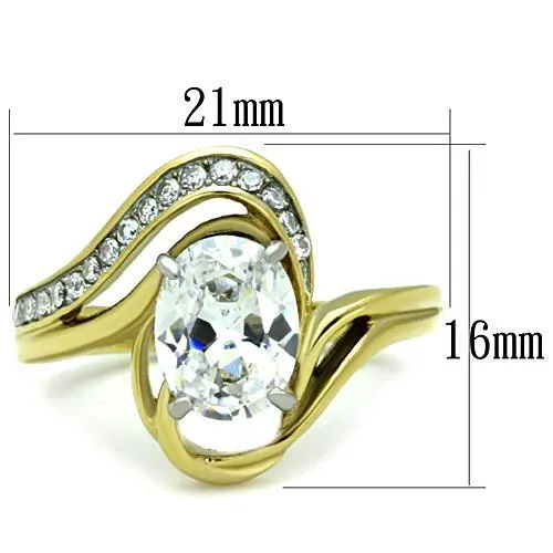 TK1703 TwoTone IP Gold Ion Plating Stainless Steel Ring with AAA Grade CZ in Clear Alamode Rings