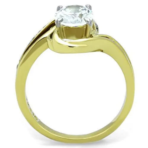 TK1703 TwoTone IP Gold Ion Plating Stainless Steel Ring with AAA Grade CZ in Clear Alamode Rings