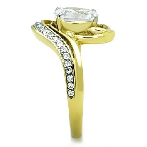 TK1703 TwoTone IP Gold Ion Plating Stainless Steel Ring with AAA Grade CZ in Clear Alamode Rings