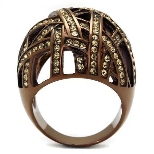 TK1734LC IP Coffee light Stainless Steel Ring with Top Grade Crystal in Citrine Yellow Alamode Rings
