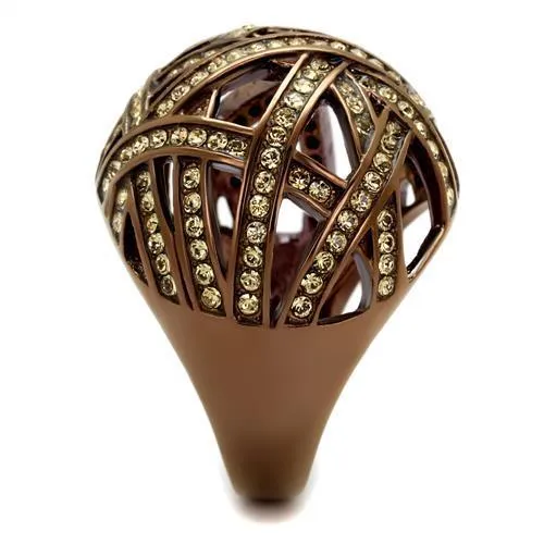 TK1734LC IP Coffee light Stainless Steel Ring with Top Grade Crystal in Citrine Yellow Alamode Rings