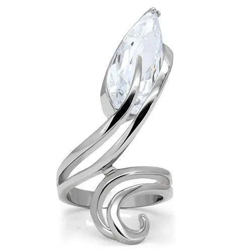 TK183 High polished no plating Stainless Steel Ring with AAA Grade CZ in Clear Alamode Rings