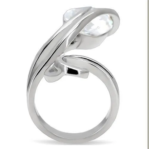 TK183 High polished no plating Stainless Steel Ring with AAA Grade CZ in Clear Alamode Rings