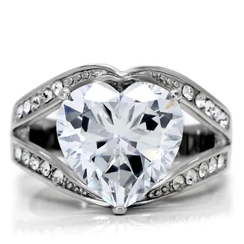 TK185 High polished no plating Stainless Steel Ring with AAA Grade CZ in Clear Alamode Rings
