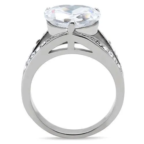 TK185 High polished no plating Stainless Steel Ring with AAA Grade CZ in Clear Alamode Rings