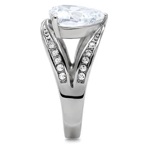 TK185 High polished no plating Stainless Steel Ring with AAA Grade CZ in Clear Alamode Rings