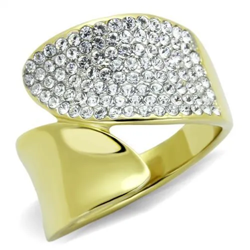 TK1912 TwoTone IP Gold Ion Plating Stainless Steel Ring with Top Grade Crystal in Clear Alamode Rings TK1912 TwoTone IP Gold Ion Plating Stainless Steel Ring with Top Grade Crystal in Clear Alamode Rings