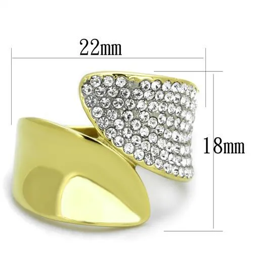 TK1912 TwoTone IP Gold Ion Plating Stainless Steel Ring with Top Grade Crystal in Clear Alamode Rings