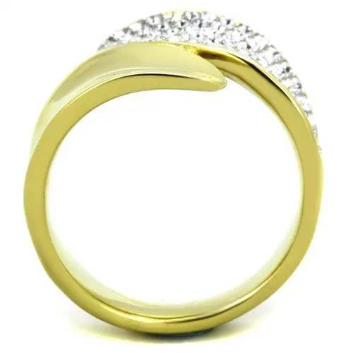 TK1912 TwoTone IP Gold Ion Plating Stainless Steel Ring with Top Grade Crystal in Clear Alamode Rings