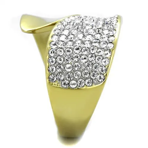 TK1912 TwoTone IP Gold Ion Plating Stainless Steel Ring with Top Grade Crystal in Clear Alamode Rings