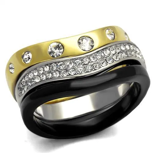 TK2299 IP Gold IP Black Ion Plating Stainless Steel Ring with Top Grade Crystal in Clear Alamode Rings TK2299 IP Gold IP Black Ion Plating Stainless Steel Ring with Top Grade Crystal in Clear Alamode Rings
