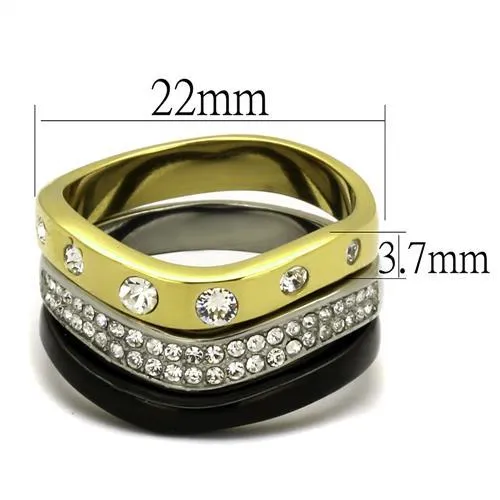 TK2299 IP Gold IP Black Ion Plating Stainless Steel Ring with Top Grade Crystal in Clear Alamode Rings