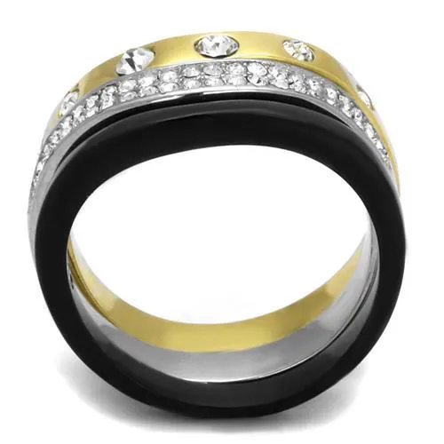 TK2299 IP Gold IP Black Ion Plating Stainless Steel Ring with Top Grade Crystal in Clear Alamode Rings