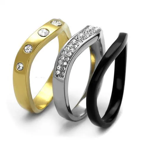 TK2299 IP Gold IP Black Ion Plating Stainless Steel Ring with Top Grade Crystal in Clear Alamode Rings